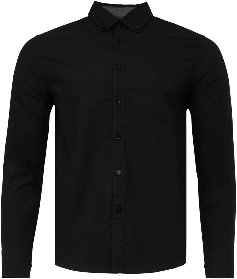 Cedro Men's Black Oxford Shirt - Regular Fit Cotton Long Sleeve - Image 1