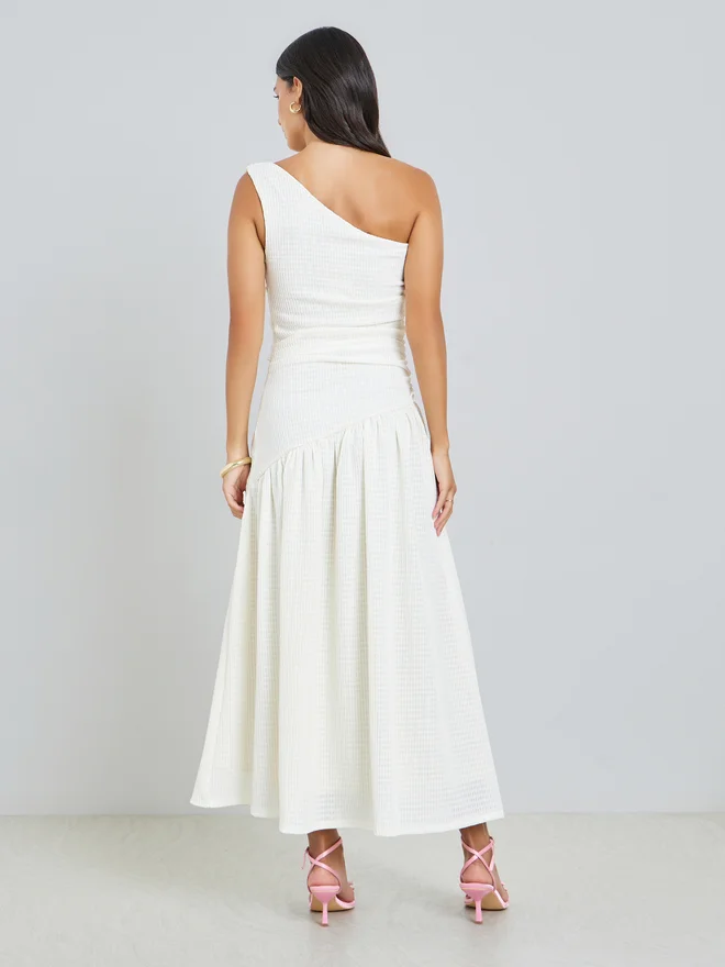 Styli  Styli Off-White Ruched One Shoulder A-Line Maxi Dress for Women | Best Price UAE