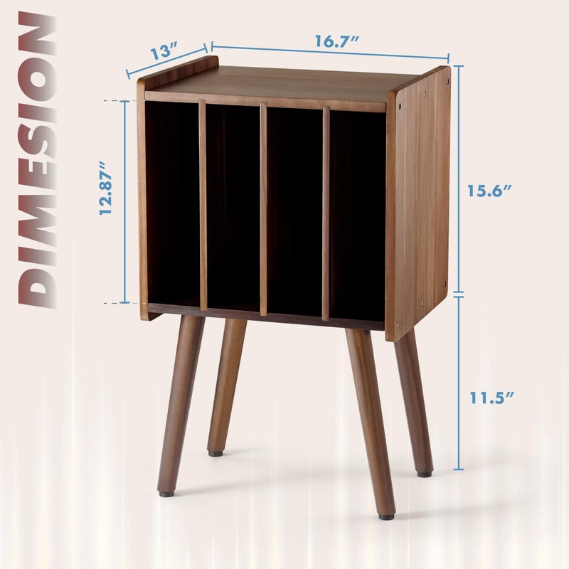 2BHOME Wooden Record Player Stand, Vinyl Record Storage Holder Table with 4 Cabinets, Holds up to 100 LPs, Metal Organizer Stand, Classical Design for Files/Book (Walnut, 2 Tier) - Image 5