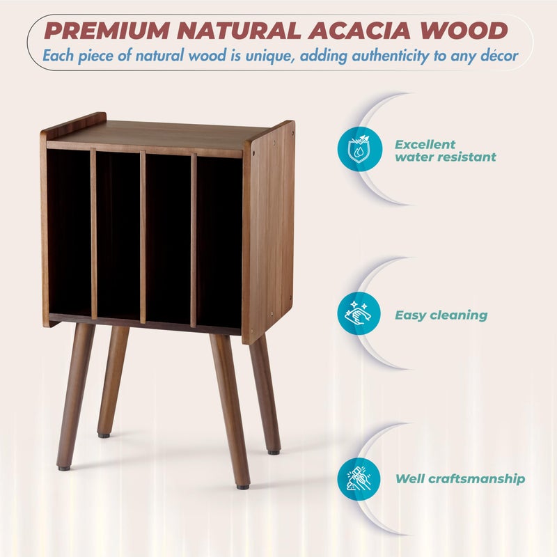 2BHOME Wooden Record Player Stand, Vinyl Record Storage Holder Table with 4 Cabinets, Holds up to 100 LPs, Metal Organizer Stand, Classical Design for Files/Book (Walnut, 2 Tier) - Image 2
