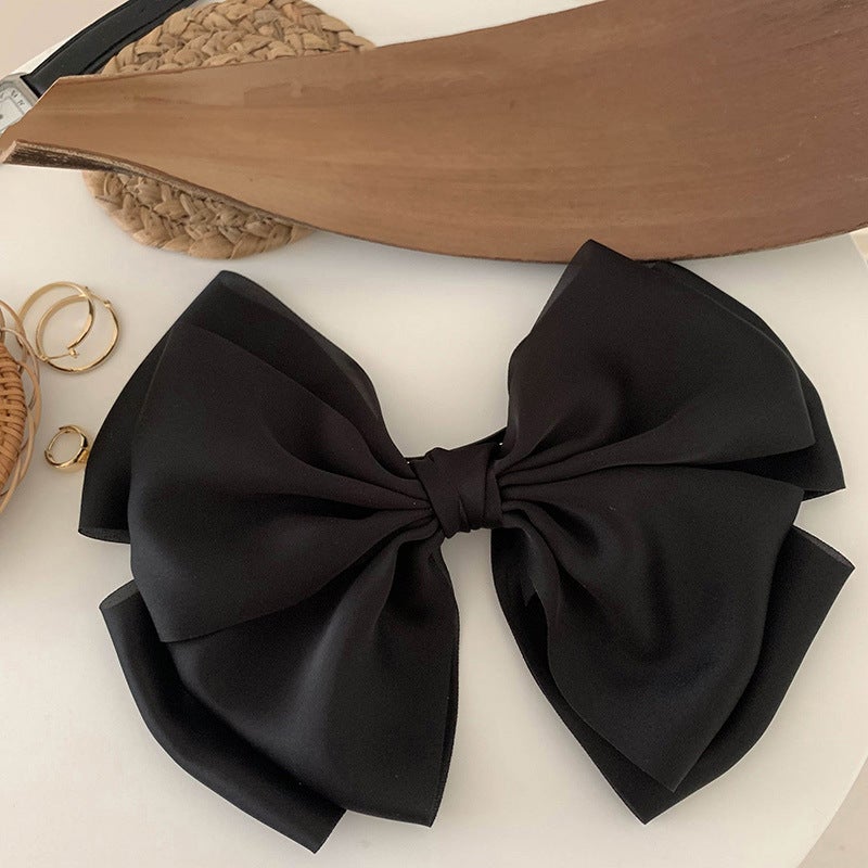 Generic High-grade Satin Bow Hairpin Large Three-dimensional Back of Head Spring Clip Elegant French Retro Top Clip Headwear Premium French Bow Hairpin