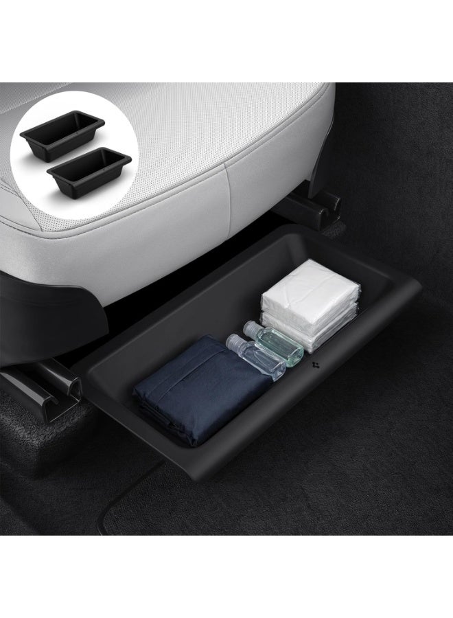 Spigen Under Seat Storage Box [2 PACK] for Tesla Model Y Juniper (2026/2025) Hidden Organizer Tray [Waterproof & Anti-Rattle] with Smooth Slide Technology - Image 1