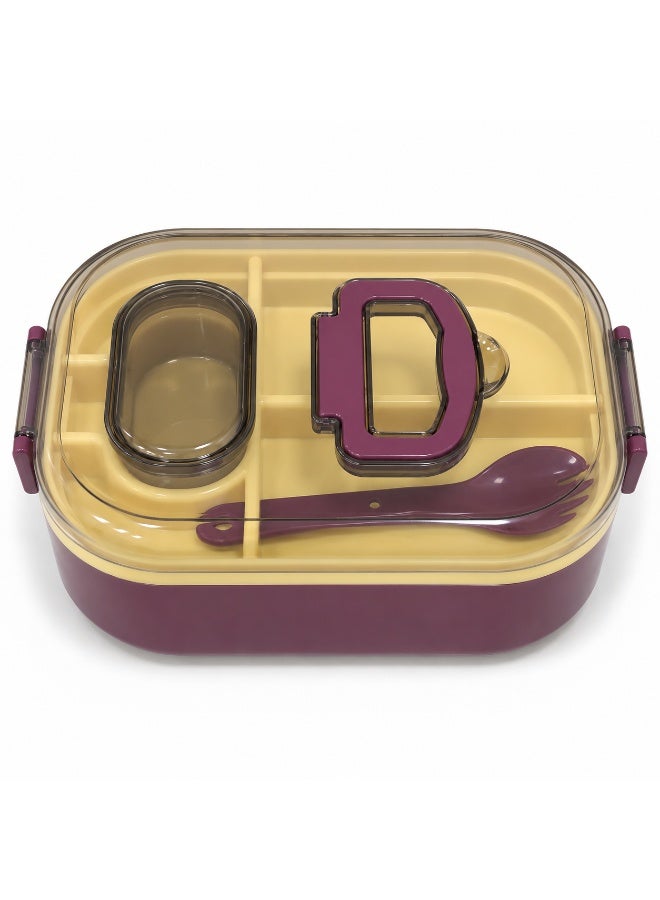 2-Tier Bento Lunch Box with Compartments, Sauce Container and Spoon Fork, Transparent Secure Lid with Carry Handle, Microwave Safe Without Lid, BPA-Free for School and Work- Purple - Image 1