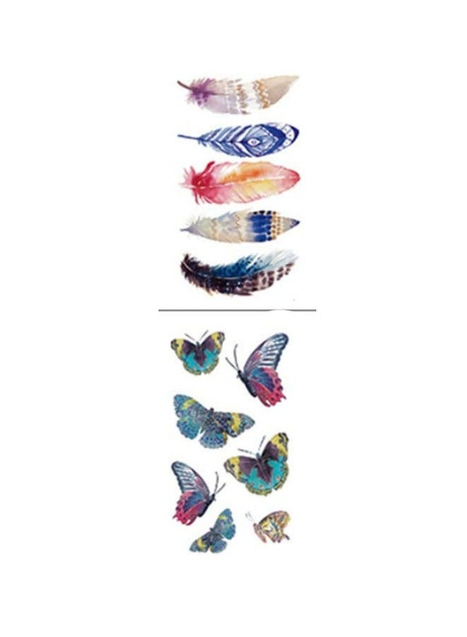 2-Pieces 4pcs Waterproof Temporary Tattoo erfly Feather Design Cute Stickers - Image 1