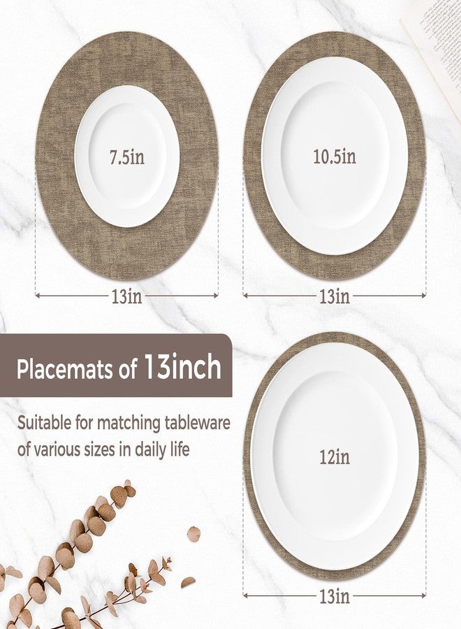 NCUE 13" Round Placemats Set of 4, Reversible Faux Leather Heat Resistant Table Mats, Waterproof Oilproof Wipeable Table Protective Placemats for Vinyl, Washable for Indoor & Outdoor Use (4, Light Coffee) - Image 2