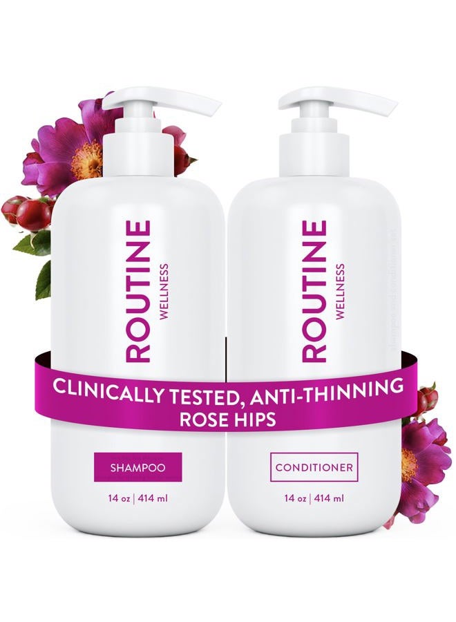 Routine Wellness Anti-Thinning Shampoo and Conditioner Set for Thinning Hair - Biotin DHT Blocker Women & Men - Color Safe Shampoo for Hair Loss & Healthier Hair - Rose Hips (Pack of 2) - Image 1