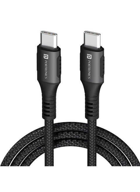Portronics Konnect 240C 240W Futuristic Unbreakable Nylon Braided Type C to Type C Fast Charging Cable 2M Long,Supports Laptop and All Type C Smartphones and Devices (Black)