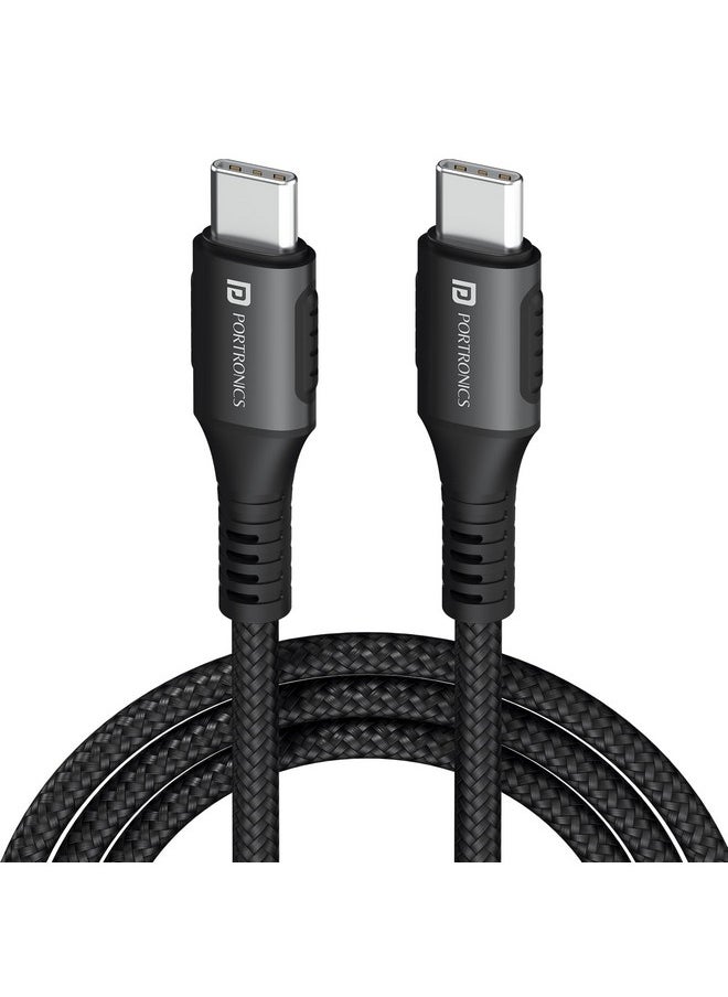 Portronics - Portronics Konnect 240C 240W Futuristic Unbreakable Nylon Braided Type C to Type C Fast Charging Cable 2M Long,Supports Laptop and All Type C Smartphones and Devices (Black) - Image 1