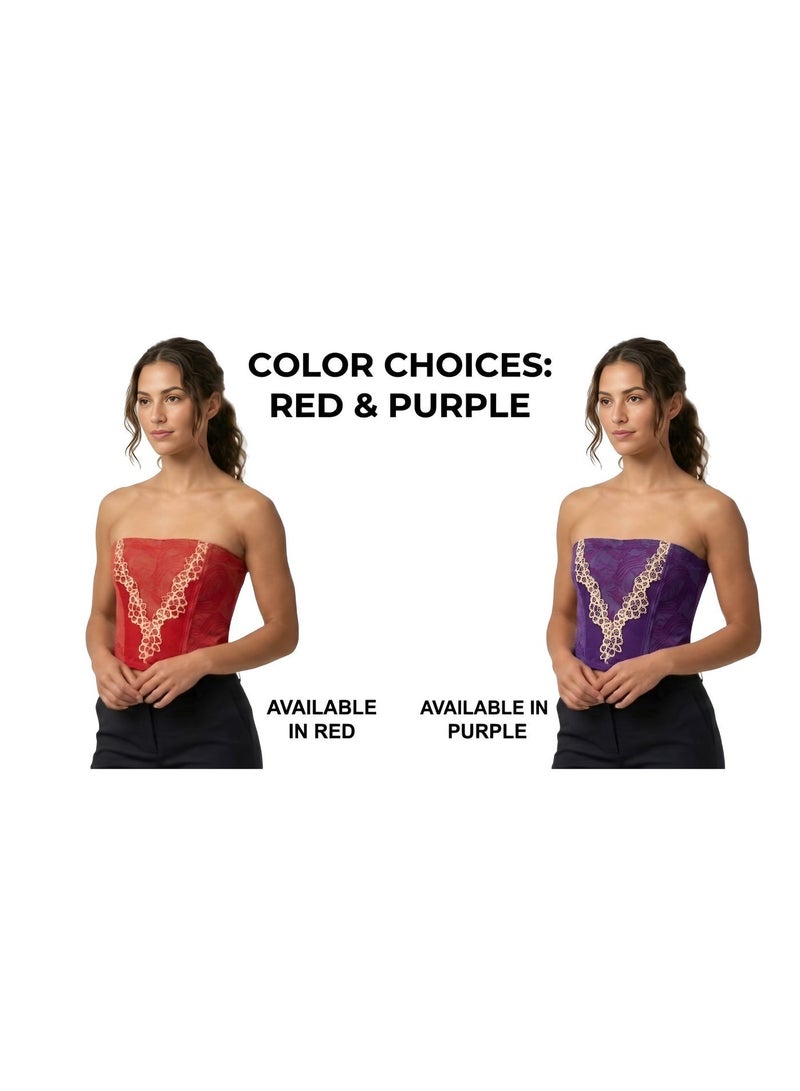 Shappex Women's Strapless Lace Corset Top, Boned Bustier with Floral Lace Detail, Hook & Eye Closure, Elegant Tube Corset for Events & Special Occasions - Image 2