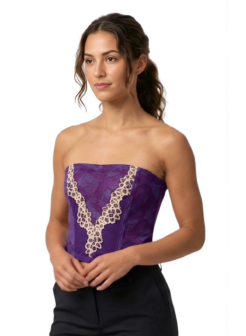 Shappex Women's Strapless Lace Corset Top, Boned Bustier with Floral Lace Detail, Hook & Eye Closure, Elegant Tube Corset for Events & Special Occasions - Image 1