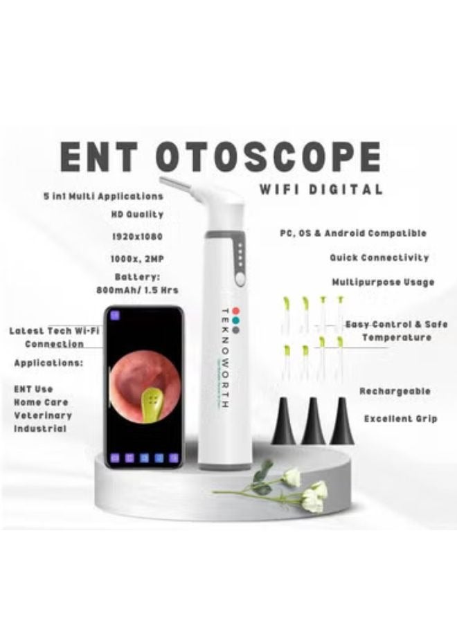 TEKNOWORTH Digital Otoscope for Ear Examination – 3.9mm HD WiFi Ear Cleaner Camera with Light – ENT Scope for Ear Wax Removal – Wireless Ear Viewer for Android & iOS Devices  - Image 2
