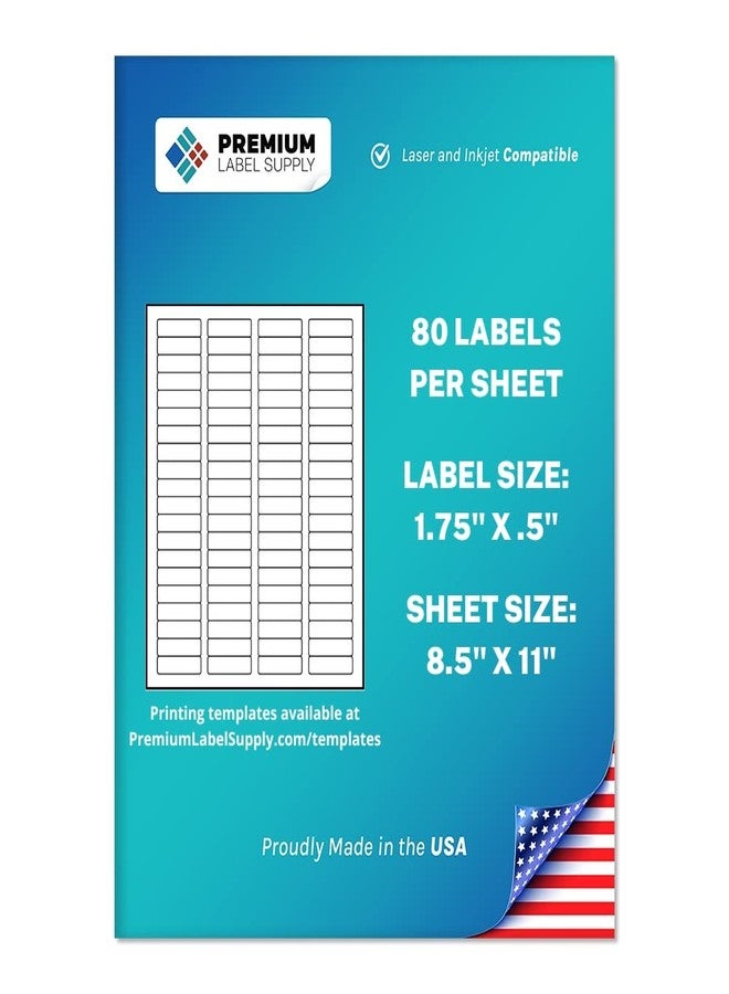 Premium Label Supply White Sticker Return Address Labels – 1.75" x .5" – Laser/Inkjet Compatible – (80 per Sheet), 100 Sheets – 8000 Total Adhesive Labels - Image 1