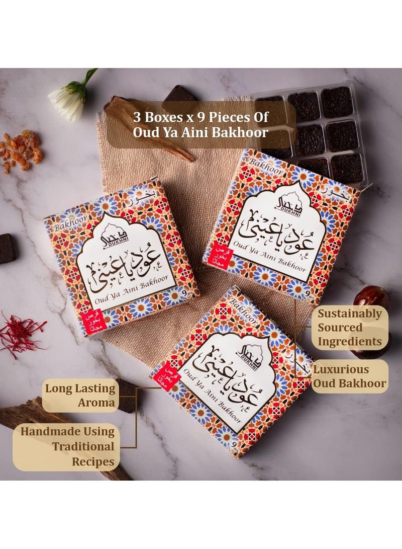 Dukhni Oud Ya Aini  Bakhoor | 3 boxes x 9 Piece each | Arabic Bakhoor Incense | Deep Oud Blend | Perfect for Prayer Time | To Relax & Meditate | Handmade Traditional recipe - Image 3