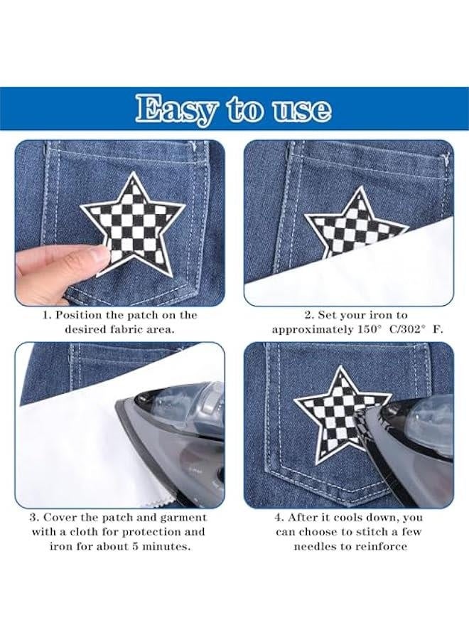 12pcs Star Iron on Patches, Heart Patches Iron on Embroidered, Racing Race Day Black White Checkered Decorative Applique Hat Patch Embroidery for Appliques Hats Trucker Clothes Jacket Denim - Image 5