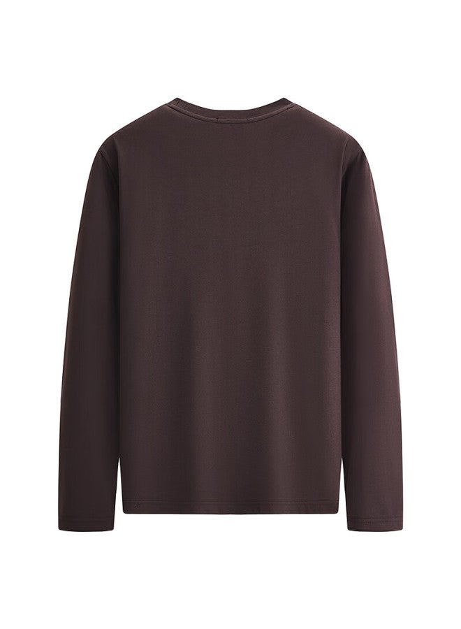 Dancing With Wolves Embroidered Collar Long-staple Cotton Inner Layer Men's Long Sleeve T-shirt 502 Dark Purple XL