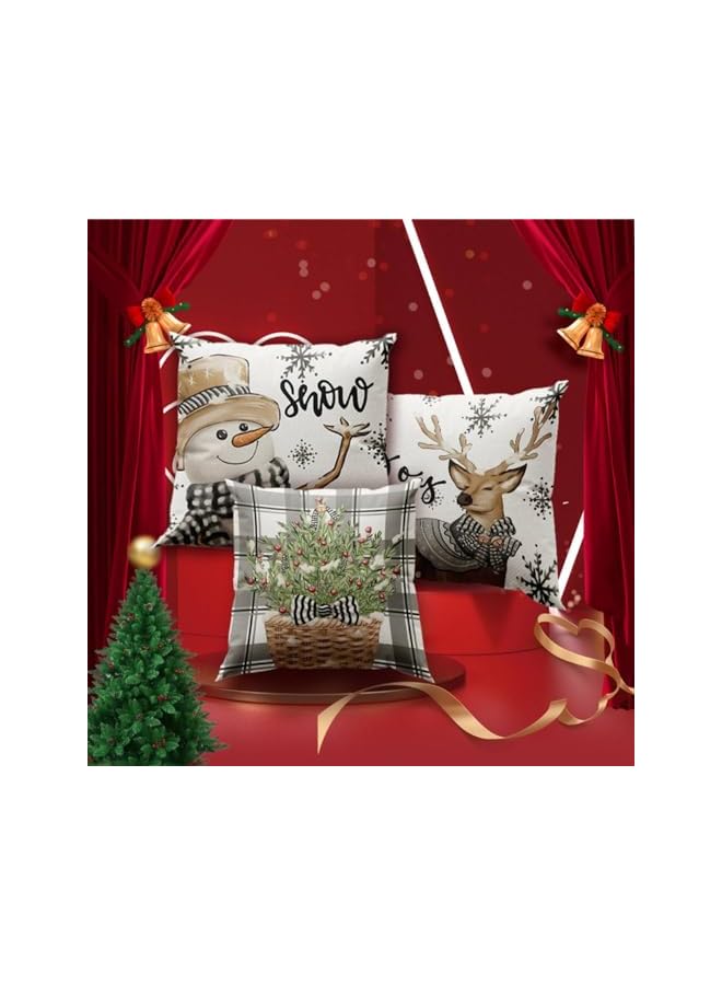 The Bros Set of 4 Christmas Decor Pillow Covers, Decorative Throw Pillowcase, for Winter Xmas Holiday Home Decor, for Sofa Couch, Christmas Tree Snowman Gloves Deer, 18x18inch, Brown - Image 4
