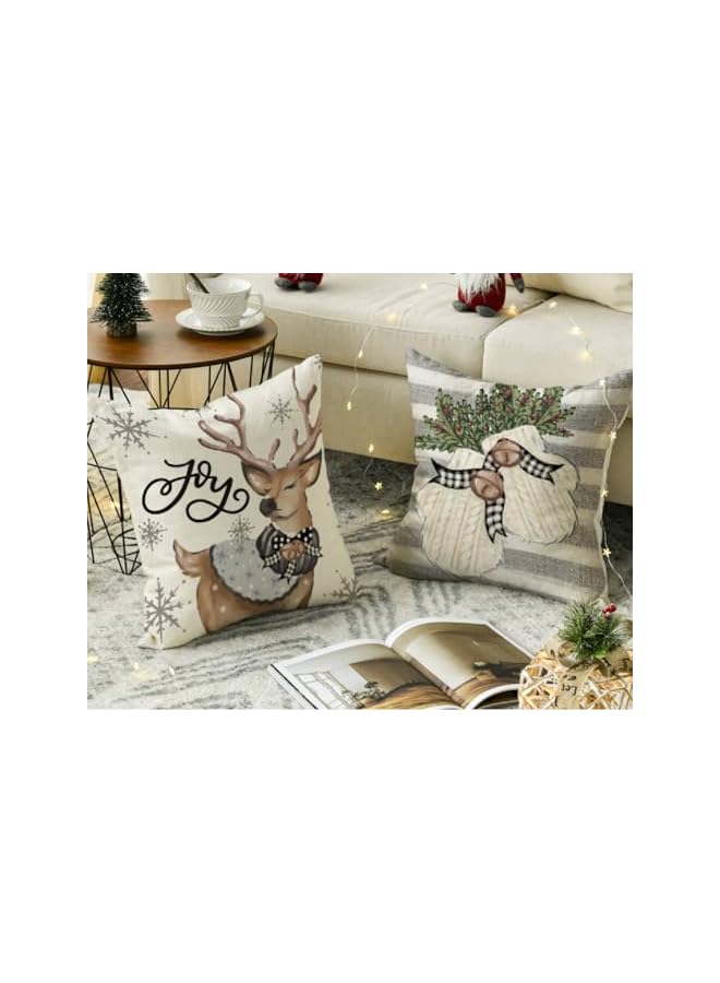 The Bros Set of 4 Christmas Decor Pillow Covers, Decorative Throw Pillowcase, for Winter Xmas Holiday Home Decor, for Sofa Couch, Christmas Tree Snowman Gloves Deer, 18x18inch, Brown - Image 3