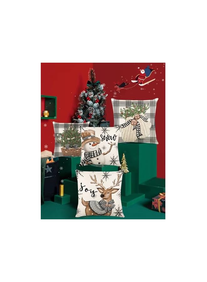 The Bros Set of 4 Christmas Decor Pillow Covers, Decorative Throw Pillowcase, for Winter Xmas Holiday Home Decor, for Sofa Couch, Christmas Tree Snowman Gloves Deer, 18x18inch, Brown - Image 5