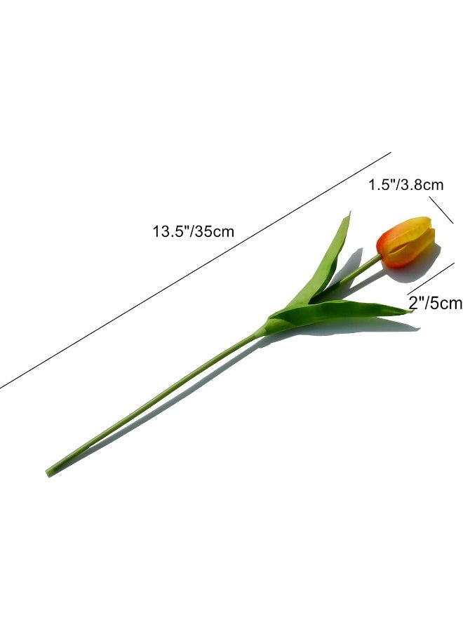 Mandy's Artificial Tulips 20 Stems Sunset PU Faux Flowers for Thanksgiving and Christmas Decorations Wedding Home Decor 13.5 Inch - Image 2