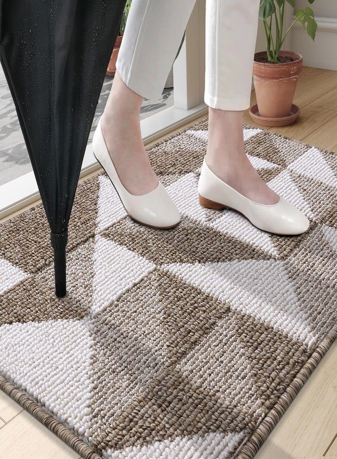 OLANLY Door Mat Indoor Entrance Washable 32x20, Odor-Free Low-Profile Front Back Geometric Doormat, Absorbent Resist Dirt Entry Carpet, Easy to Clean Sturdy Inside Floor Mats for Entryway, Brown - Image 2