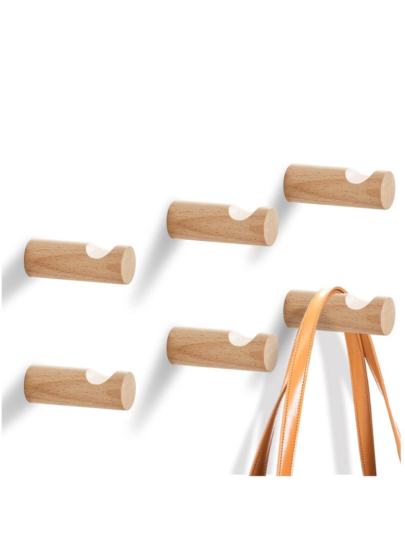 KASTWAVE Wooden Wall Hook, 6-Pack Coat Hook Wall Mount Decorative Wooden Hook Coat and Hat Hanger Bath Towel Hook for Hanging Coat Hats and Bags, with Screws (Beech) - Image 1