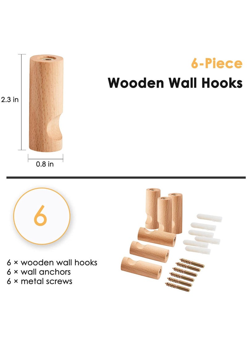 KASTWAVE Wooden Wall Hook, 6-Pack Coat Hook Wall Mount Decorative Wooden Hook Coat and Hat Hanger Bath Towel Hook for Hanging Coat Hats and Bags, with Screws (Beech) - Image 5
