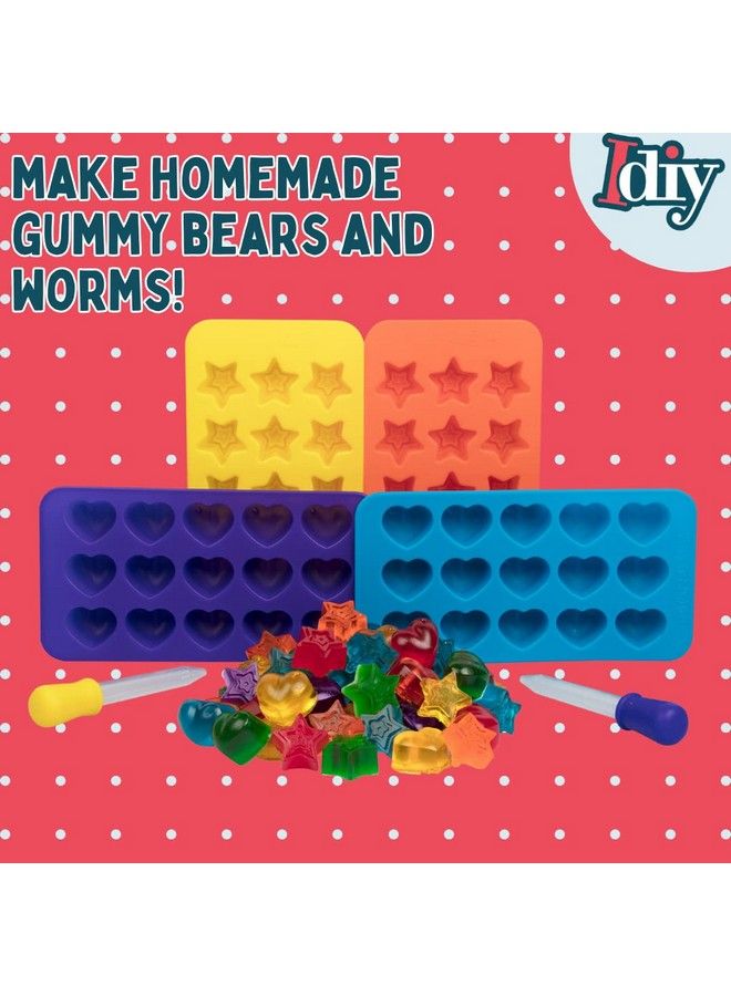 SCS Direct قوالب حلوى الجيلي السليكون على شكل نجوم وقلوب مجموعة 4 قطع XL ع_accuracyندة غير لاصقة مع 2 قطارة لصنع مكعبات الشوكولاتة خالية من BPA تصنع حتى 140 حلوى هدية عيد ميلاد مخيم صيفي - Image 4