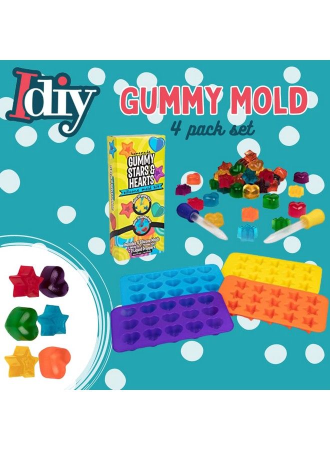 SCS Direct قوالب حلوى الجيلي السليكون على شكل نجوم وقلوب مجموعة 4 قطع XL ع_accuracyندة غير لاصقة مع 2 قطارة لصنع مكعبات الشوكولاتة خالية من BPA تصنع حتى 140 حلوى هدية عيد ميلاد مخيم صيفي - Image 3