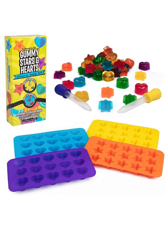 SCS Direct قوالب حلوى الجيلي السليكون على شكل نجوم وقلوب مجموعة 4 قطع XL ع_accuracyندة غير لاصقة مع 2 قطارة لصنع مكعبات الشوكولاتة خالية من BPA تصنع حتى 140 حلوى هدية عيد ميلاد مخيم صيفي - Image 2