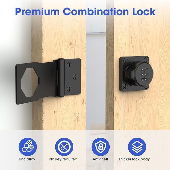 Bitrexup Household Cabinet Door Combination Lock3Digit Password Combination Code Hasp LockZinc Alloy Cabinet Door Security Slide Latch Lock for Small Doors Cabinets Barn Door Outdoor 1 Black - Image 2