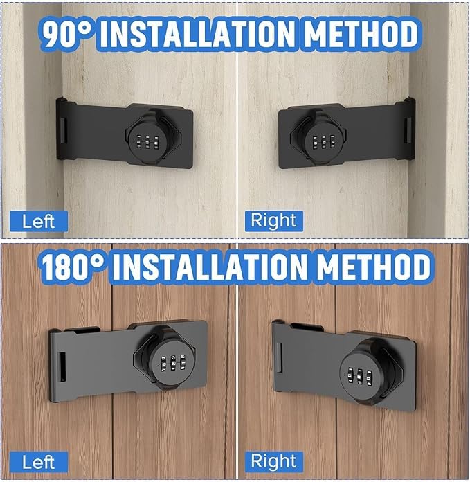 Bitrexup Household Cabinet Door Combination Lock3Digit Password Combination Code Hasp LockZinc Alloy Cabinet Door Security Slide Latch Lock for Small Doors Cabinets Barn Door Outdoor 1 Black - Image 5