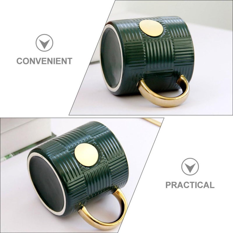 Vintage Green Striped Ceramic Mug 400ml Retro Coffee Tea Cup for Home Office - Image 4