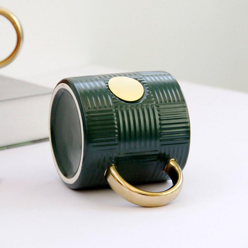 Vintage Green Striped Ceramic Mug 400ml Retro Coffee Tea Cup for Home Office - Image 5