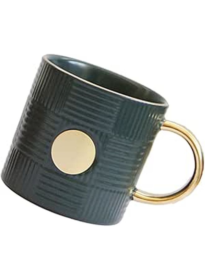 Vintage Green Striped Ceramic Mug 400ml Retro Coffee Tea Cup for Home Office - Image 1