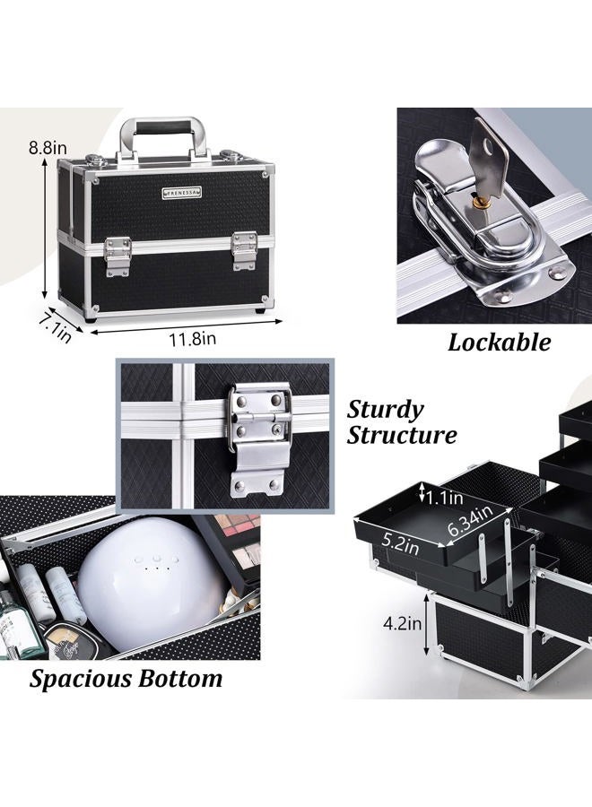 FRENESSA Makeup Train Case 12 inch Large Portable Cosmetic Case - 6 Tier Trays Professional Makeup Storage Organizer Box Make Up Carrier with Lockable keys Travel Case for Women and Girls - Black - Image 5