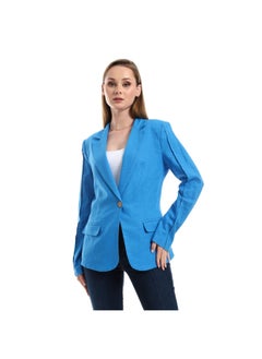 Long Sleeves With Buttoned Cuffs Plain Blazer - Turquoise