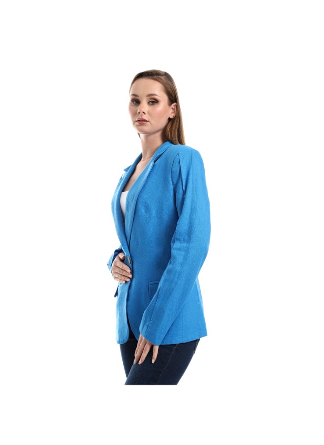 Esla - Long Sleeves With Buttoned Cuffs Plain Blazer - Turquoise - Image 1