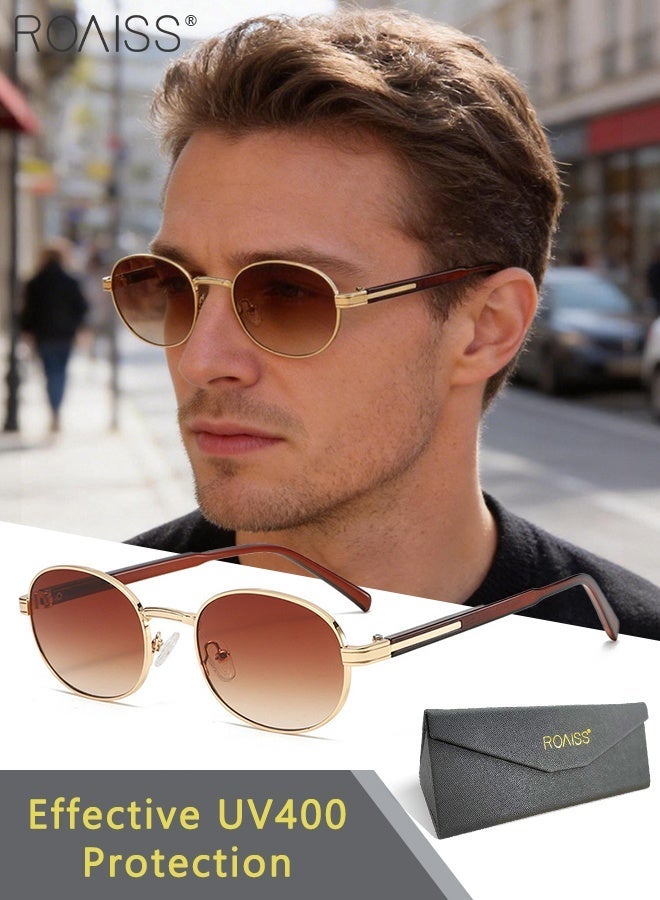رويس نظارات شمسية بيضاوية بتصميم كلاسيكي للنساء والرجال، حماية من الأشعة فوق البنفسجية UV400 بعدسات بنية متدرجة، نظارات شمسية عصرية مضادة للوهج للنساء مع حافظة نظارات، 54 مم - Image 1