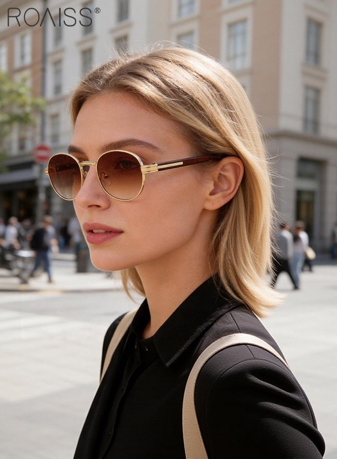 رويس نظارات شمسية بيضاوية بتصميم كلاسيكي للنساء والرجال، حماية من الأشعة فوق البنفسجية UV400 بعدسات بنية متدرجة، نظارات شمسية عصرية مضادة للوهج للنساء مع حافظة نظارات، 54 مم - Image 2