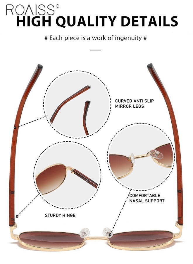 رويس نظارات شمسية بيضاوية بتصميم كلاسيكي للنساء والرجال، حماية من الأشعة فوق البنفسجية UV400 بعدسات بنية متدرجة، نظارات شمسية عصرية مضادة للوهج للنساء مع حافظة نظارات، 54 مم - Image 5