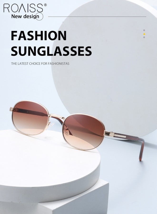 رويس نظارات شمسية بيضاوية بتصميم كلاسيكي للنساء والرجال، حماية من الأشعة فوق البنفسجية UV400 بعدسات بنية متدرجة، نظارات شمسية عصرية مضادة للوهج للنساء مع حافظة نظارات، 54 مم - Image 3