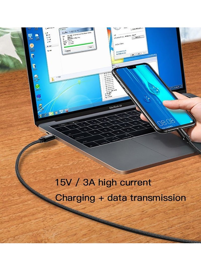 Yesido CA55 Type-C To Type-C Nylon Braided Phone Charger Cable 45W 3A Fast Charging Mobile Data Cable Black - Image 2