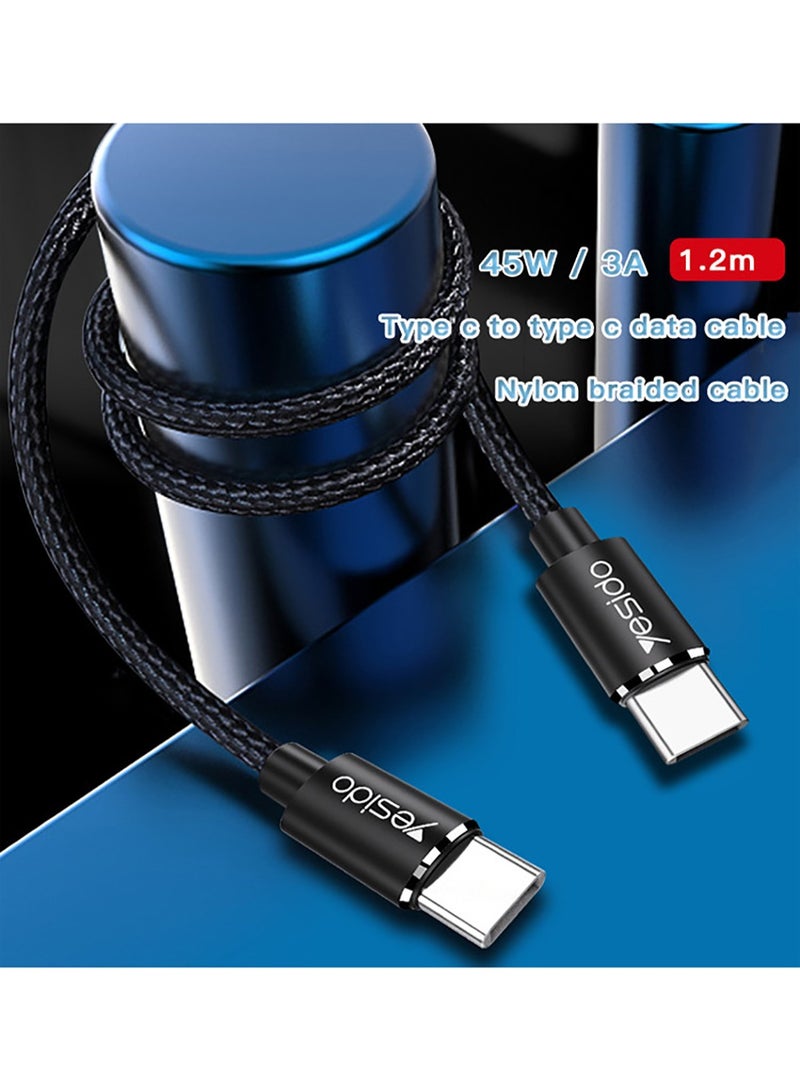 Yesido CA55 Type-C To Type-C Nylon Braided Phone Charger Cable 45W 3A Fast Charging Mobile Data Cable Black - Image 5