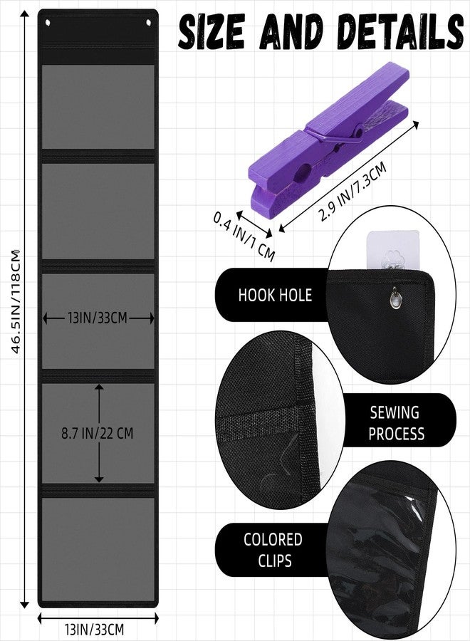 MotiMind 26 Pcs Student Behavior Clip Chart for Classroom, Black 5 Pockets Storage Pocket Chart with Wooden Clips for Operation Christmas Items Demonstrations Teacher Office Organization - Image 2