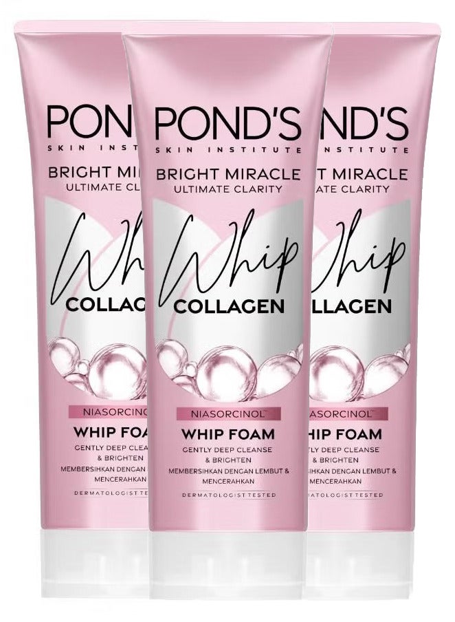 Pond's Bright Miracle Ultimate Clarity Whip Collagen Niasorcinol Facial Foam 100g X 3 - Image 1