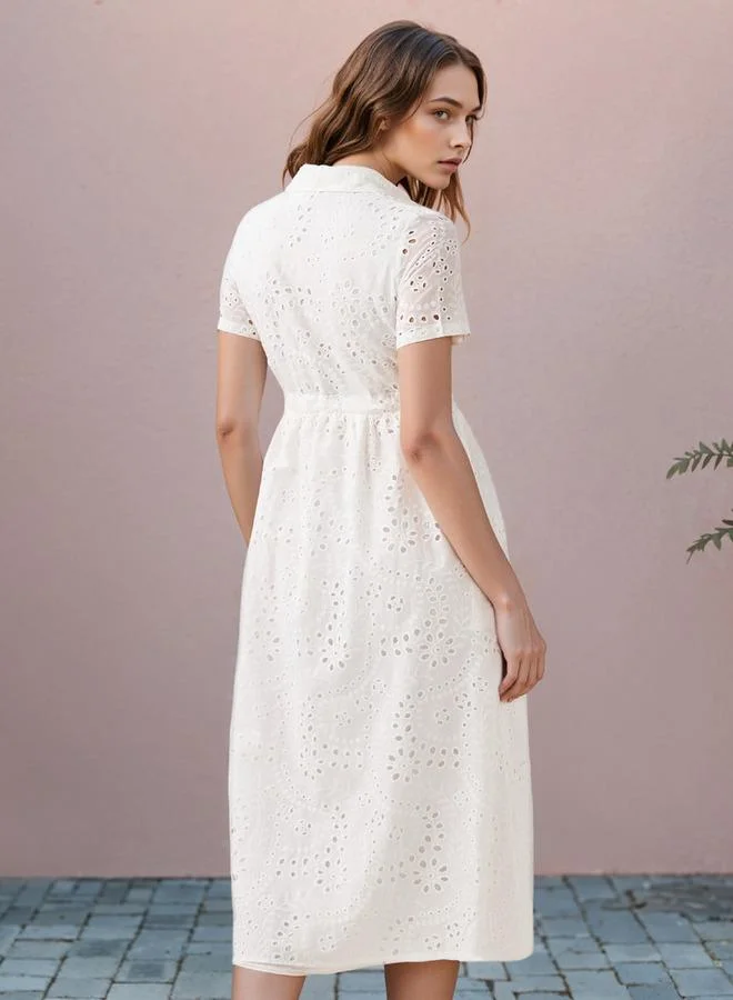 2Xtremz 2Xtremz Schiffli Textured Shirt Dress with Collar and Short Sleeves