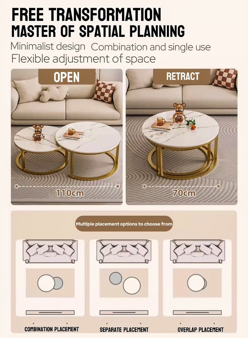 Toshionics Black Finish Round Nesting Coffee Table Set of 2 Tables with Golden Steel Base Design Durable MDF Top Perfect for Home Living Room Bedroom Outdoor Garden Patio or Small Spaces Versatile End Table, Sofa Side, Center Table Bedside Tables Stackable Accent Table - Image 5