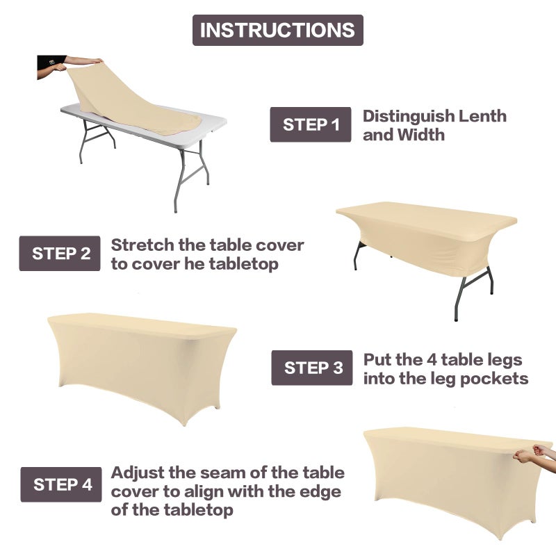 IVAPUPU 6FT Table Cloth for Rectangular Fitted Events Stretch Champagne Table Covers Washable Table Cover Spandex Tablecloth Table Protector for Party  Wedding  Cocktail  Banquet  Festival - Image 3