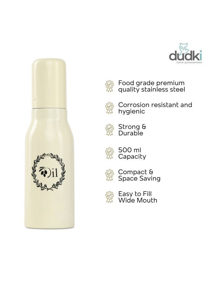 dudki Stainless Steel Oil Dispenser 500 ML Bottle Leakproof | Oil Nozzle Dropper | Cooking Oil Bottle For Home, Kitchen, Cooking, Café, Restaurant (IVORY) - Image 3