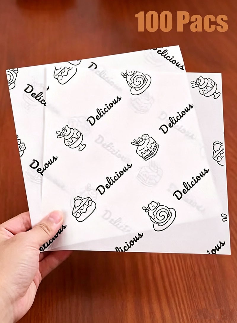 Beitify 100Pcs Wax Paper Sheets for Food, Greaseproof Deli Wrapping Paper, Basket Liners Picnic BBQ Paper, Coffee Checkered Printed (18 x 18 cm) - Image 1